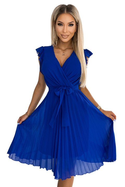374-4 POLINA Plisowana sukienka z dekoltem i falbankami - CHABROWA - XL 374-4 POLINA Plisowana sukienka z dekoltem i falbankami - CHABROWA - XL