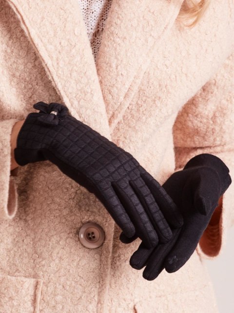 Rękawiczki skórzano-akrylowe w kratkę z kokardką czarne XL/XXL Rękawiczki skórzano-akrylowe w kratkę z kokardką czarne XL/XXL