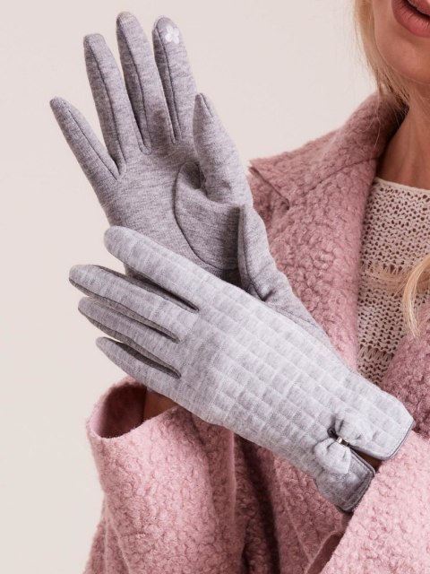 Rękawiczki skórzano-akrylowe w kratkę z kokardką szare L/XL Rękawiczki skórzano-akrylowe w kratkę z kokardką szare L/XL