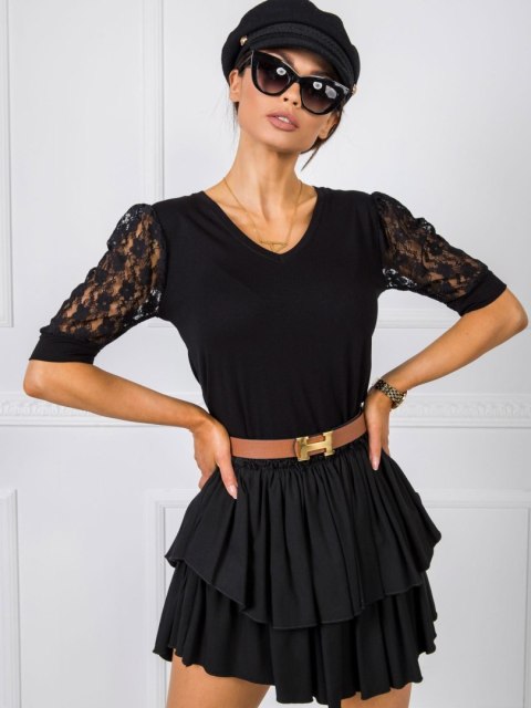 Bluzka czarna Angel bawełniana koronkowy rękaw XL Rue Paris Bluzka czarna Angel bawełniana koronkowy rękaw XL Rue Paris