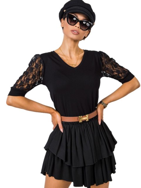 Bluzka czarna Angel bawełniana koronkowy rękaw XL Rue Paris Bluzka czarna Angel bawełniana koronkowy rękaw XL Rue Paris