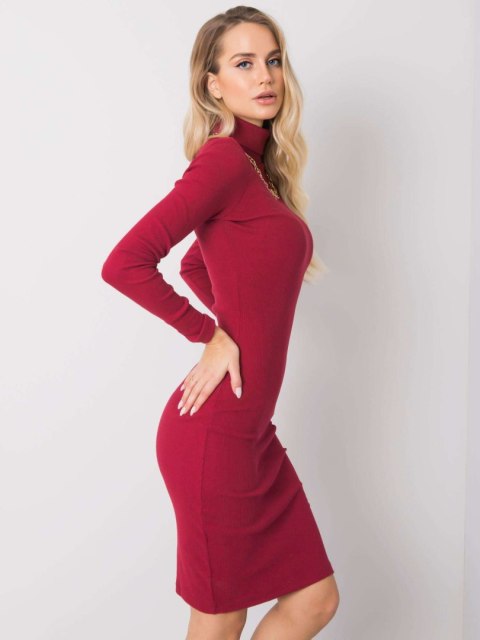 Sukienka Livia prążkowana basic z golfem bordowa Sukienka Livia prążkowana basic z golfem bordowa