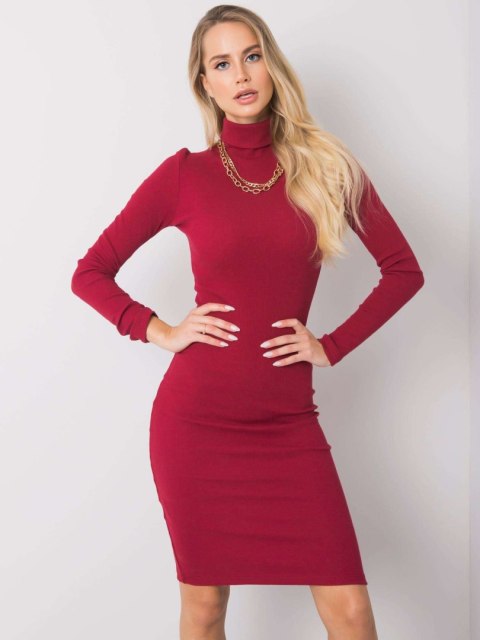 Sukienka Livia prążkowana basic z golfem bordowa Sukienka Livia prążkowana basic z golfem bordowa