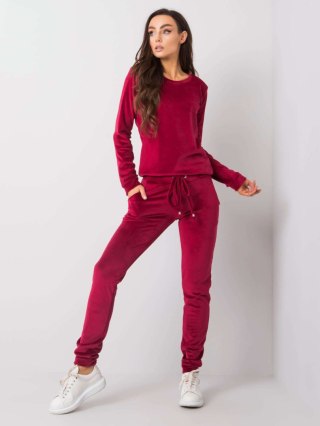 Komplet dresowy damski welurowy bordowy basic S