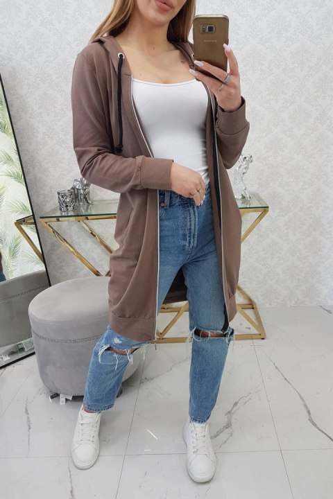 Długa bluza tunikowa cappuccino z kieszeniami – styl casual