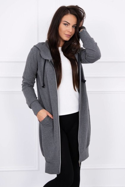 Bluza Sukienkowa z Kapturem Długa Grafit Melanż | Styl Casual | Stylowy Wieszak