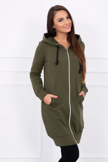 Bluza Sukienkowa z Kapturem Długa Khaki | Styl Miejski | Stylowy Wieszak
