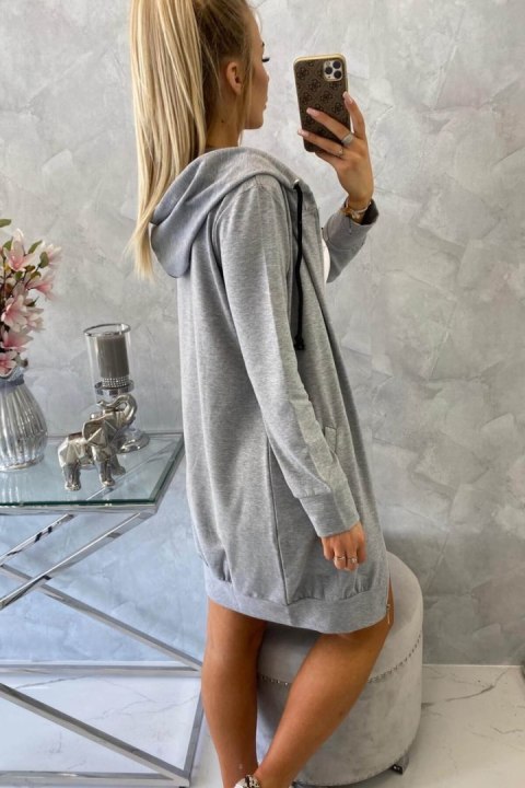 Bluza tunika do kolan w kolorze szarego melanżu – widok z przodu i z boku Bluza tunika do kolan w kolorze szarego melanżu – widok z przodu i z boku