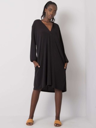 Sukienka czarna oversize elegancka z dekoltem, midi Yetta M