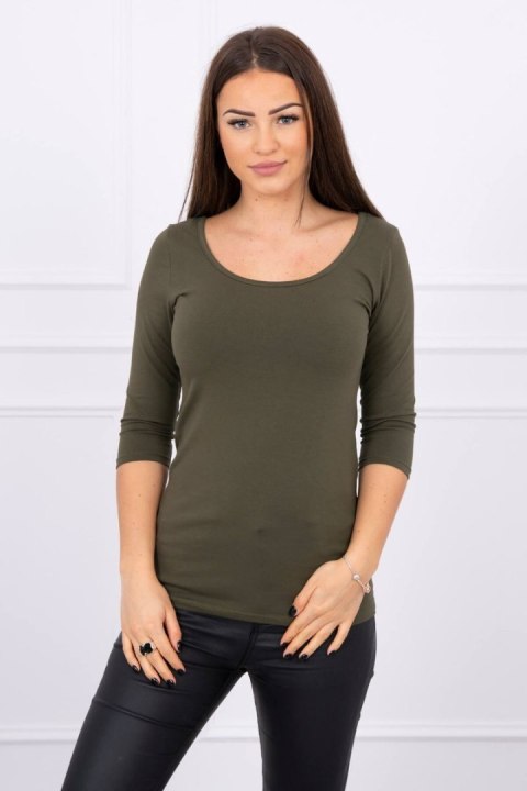 Bluzka basic dopasowana okrągły dekolt khaki Bluzka basic dopasowana okrągły dekolt khaki