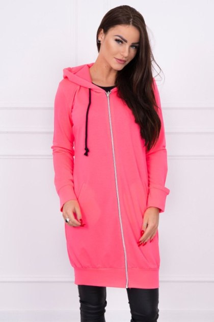 Bluza Sukienkowa z Kapturem Długa Różowy Neon | Miejski Styl | Stylowy Wieszak