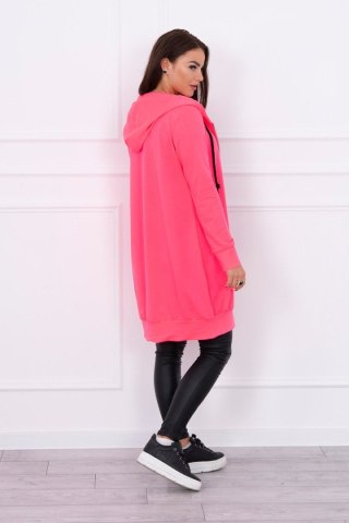 Bluza Sukienkowa z Kapturem Długa Różowy Neon | Miejski Styl | Stylowy Wieszak