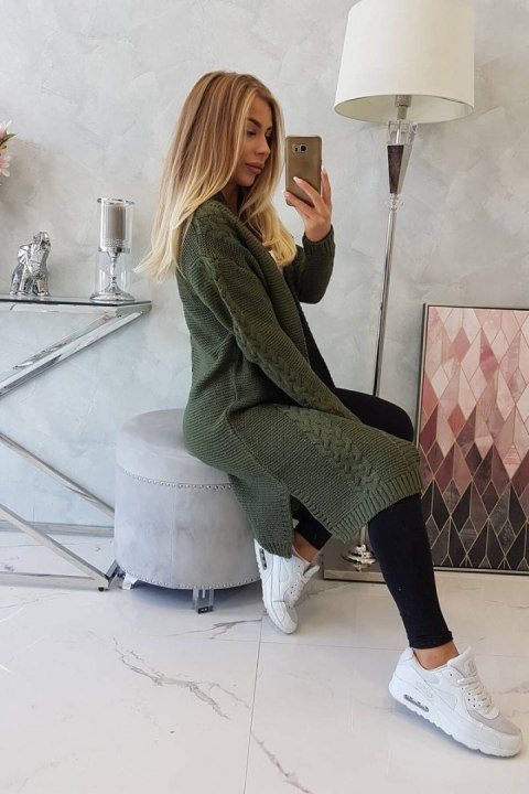Sweter Kardigan splot warkocz khaki Sweter Kardigan splot warkocz khaki