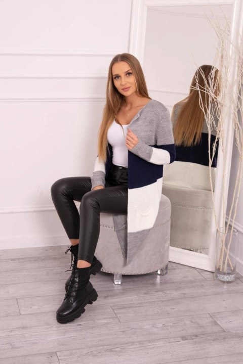Sweter Kardigan w pasy szary+granatowy