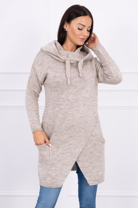 Sweter z kopertowym dołem ciemny beżowy