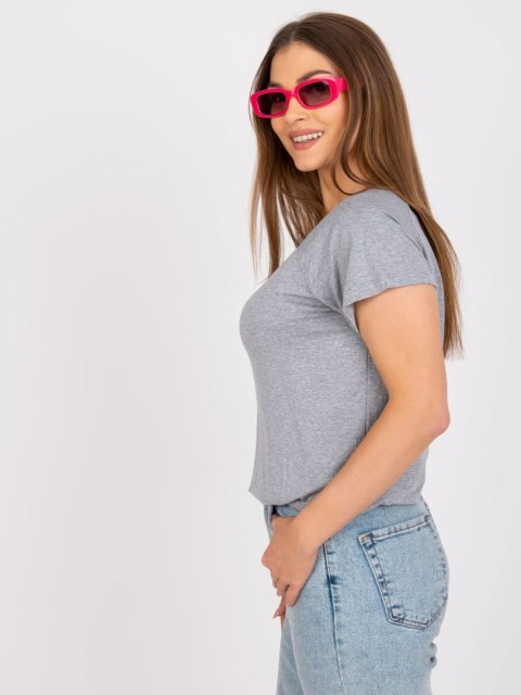 Bluzka szara z dekoltem na plecach i krótkim rękawem L/XL Bluzka szara z dekoltem na plecach i krótkim rękawem L/XL