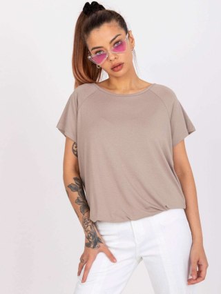 Bluzka ciemnobeżowa z dekoltem na plecach i krótkim rękawem L/XL