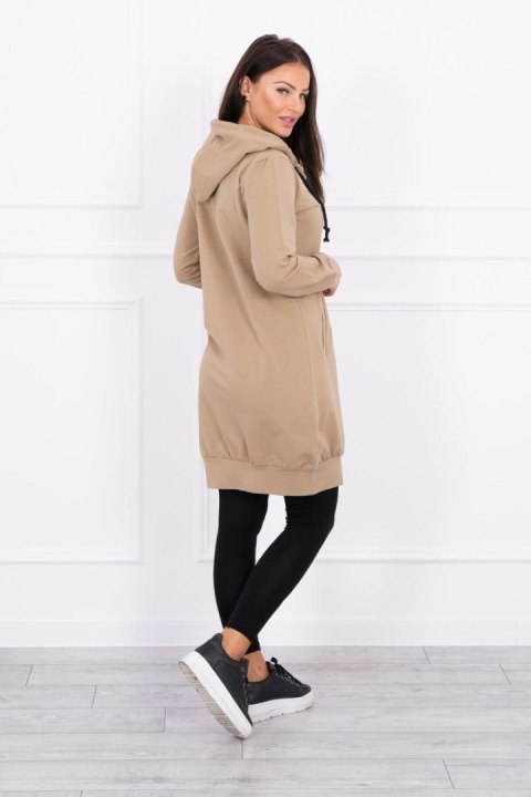 Długa tunika z kapturem w odcieniu camel – styl casual