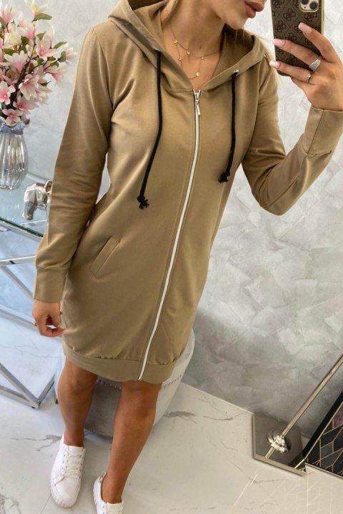 Długa tunika z kapturem w odcieniu camel – styl casual