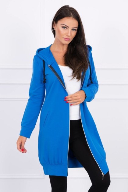 Bluza Sukienkowa z Kapturem Długa Chabrowa | Intensywny Kolor | Stylowy Wieszak