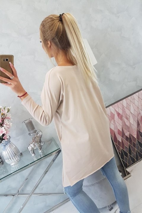 Bluzka oversize z nadrukiem tęczowych ust beżowa