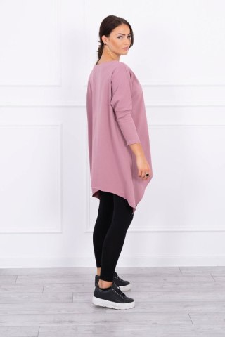 Bluzka oversize z nadrukiem tęczowych ust ciemny różowy