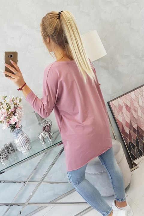 Bluzka oversize z nadrukiem tęczowych ust ciemny różowy