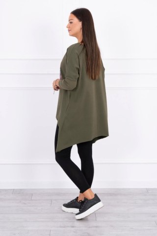 Bluzka oversize z nadrukiem tęczowych ust khaki