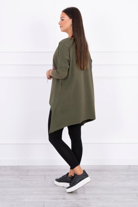 Bluzka oversize z nadrukiem tęczowych ust khaki