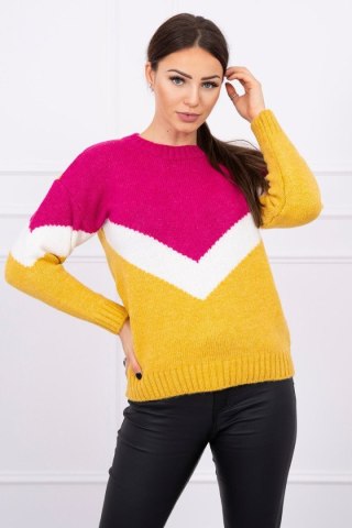 Sweter w geometryczne wzory fuksja+musztardowy