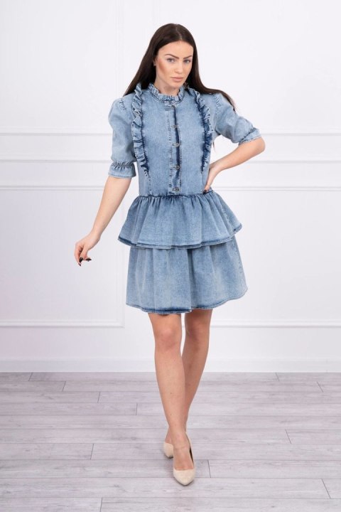 Sukienka jeansowa ze stretchem z żabotem S/M-L/XL Sukienka jeansowa ze stretchem z żabotem S/M-L/XL