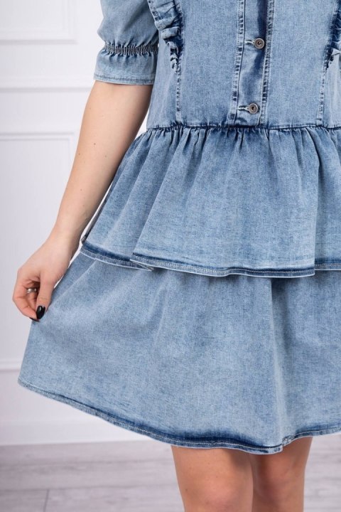 Sukienka jeansowa ze stretchem z żabotem S/M-L/XL Sukienka jeansowa ze stretchem z żabotem S/M-L/XL