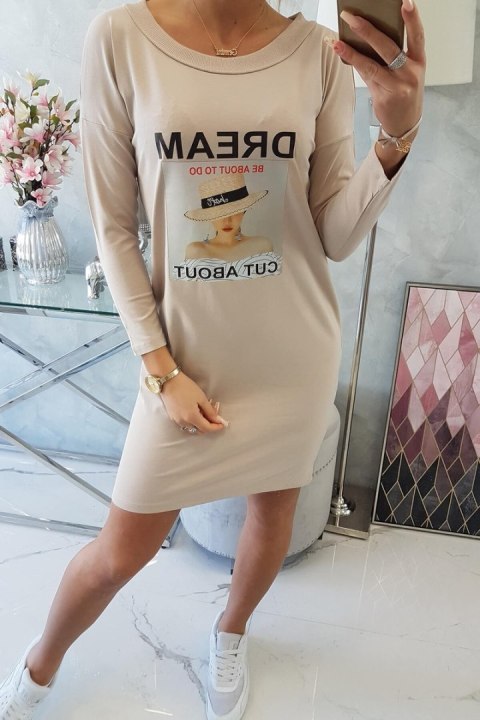 Sukienka z nadrukiem Dream beżowa Sukienka z nadrukiem Dream beżowa