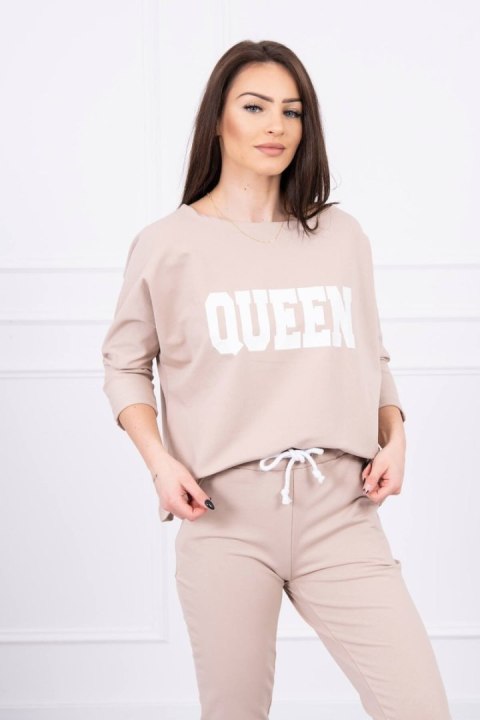 Komplet z nadrukiem Queen beżowy