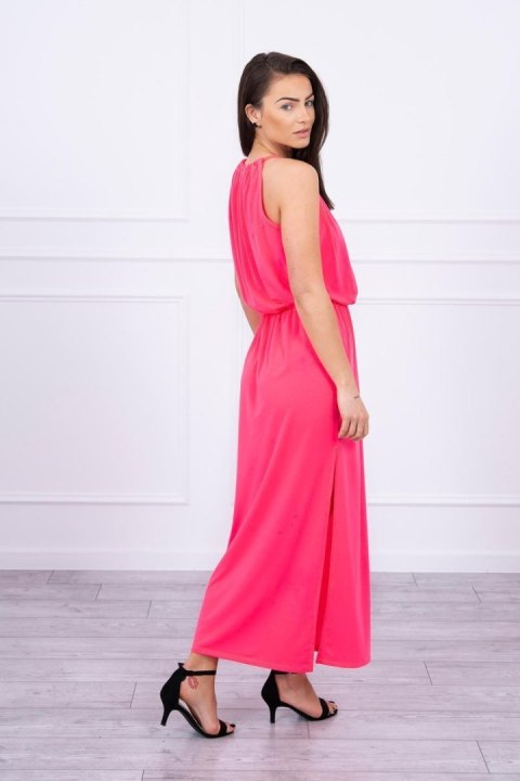 Sukienka boho z rozporkiem różowy neon Sukienka boho z rozporkiem różowy neon