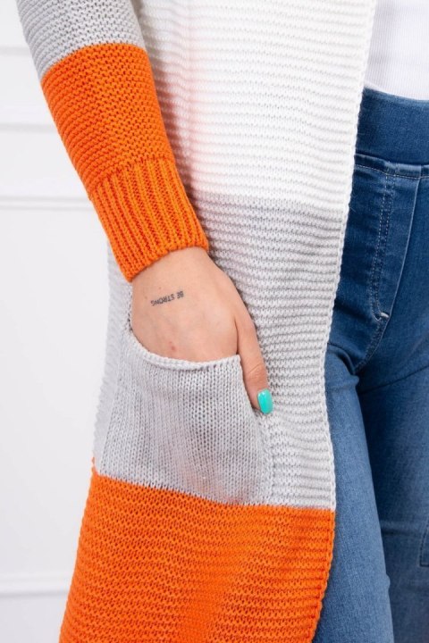 Sweter Kardigan w pasy pomarańczowy+ecru