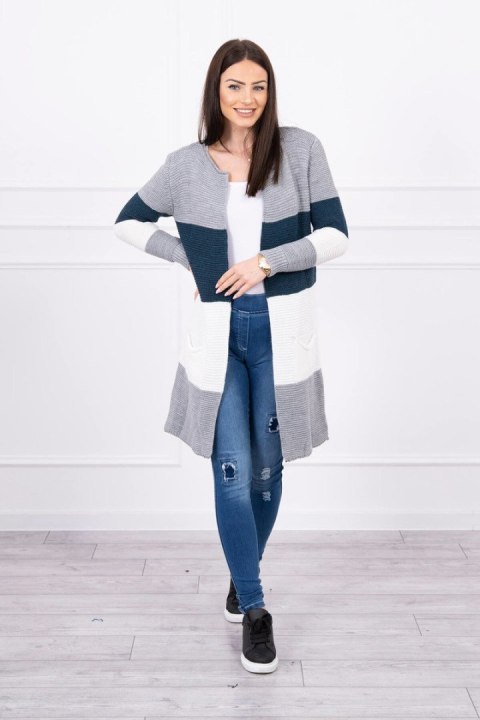 Sweter Kardigan w pasy szary+ciemny jeans