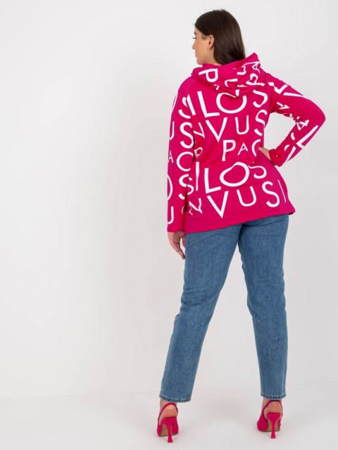 Bluza fuksjowa z kapturem i napisami, kieszenie plus size Bluza fuksjowa z kapturem i napisami, kieszenie plus size