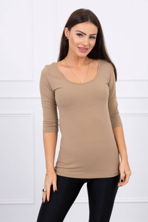 Bluzka dopasowana basic okrągły dekolt camelowa Bluzka dopasowana basic okrągły dekolt camelowa