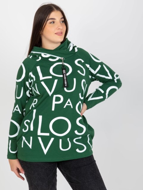 Bluza zielona z kapturem i napisami, kieszenie plus size Bluza zielona z kapturem i napisami, kieszenie plus size