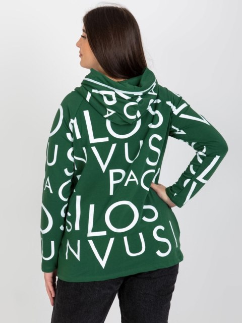 Bluza zielona z kapturem i napisami, kieszenie plus size Bluza zielona z kapturem i napisami, kieszenie plus size