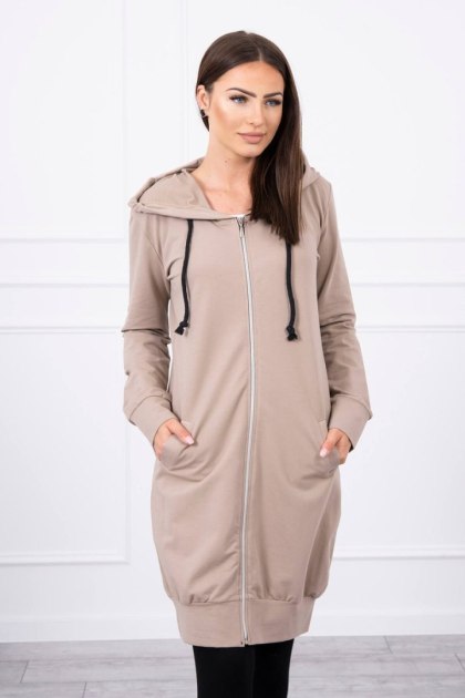 Bluza Sukienkowa z Kapturem Długa Ciemnobeżowa | Casual Basic | Stylowy Wieszak