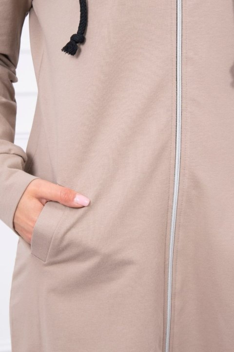 Bluza sukienkowa do kolan z kapturem – kolor ciemny beż