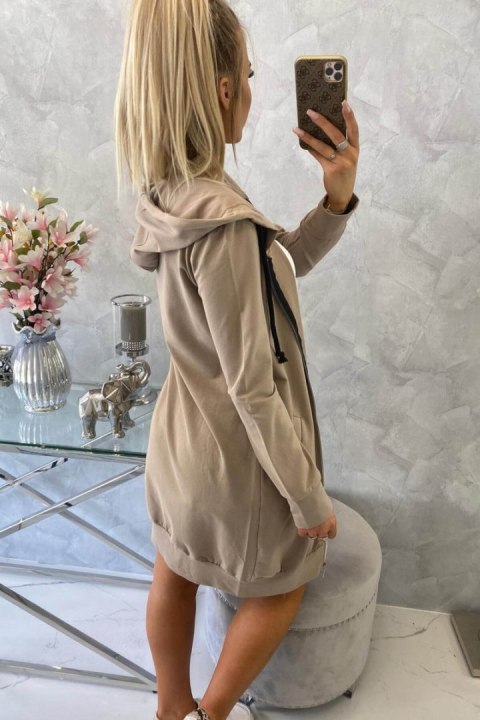 Bluza sukienkowa do kolan z kapturem – kolor ciemny beż