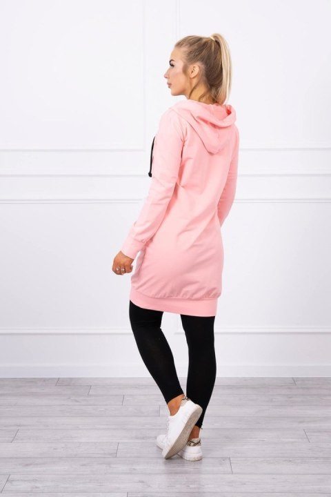 Bluza do kolan z kapturem i zamkiem w kolorze łososiowym – styl casual