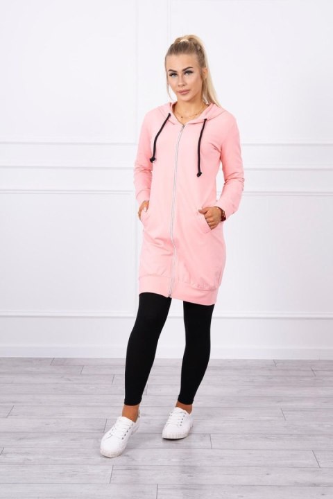 Bluza do kolan z kapturem i zamkiem w kolorze łososiowym – styl casual