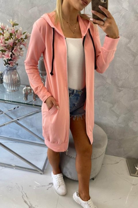 Bluza do kolan z kapturem i zamkiem w kolorze łososiowym – styl casual