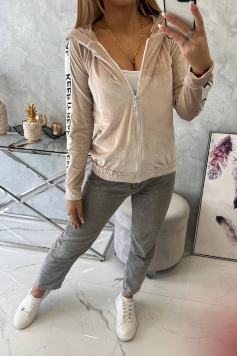 Bluza welurowa z kapturem beżowa Bluza welurowa z kapturem beżowa