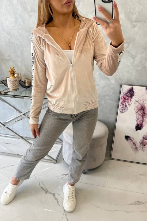 Bluza welurowa z kapturem beżowa Bluza welurowa z kapturem beżowa