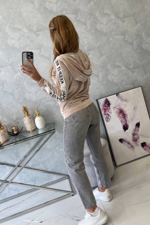 Bluza welurowa z kapturem beżowa Bluza welurowa z kapturem beżowa